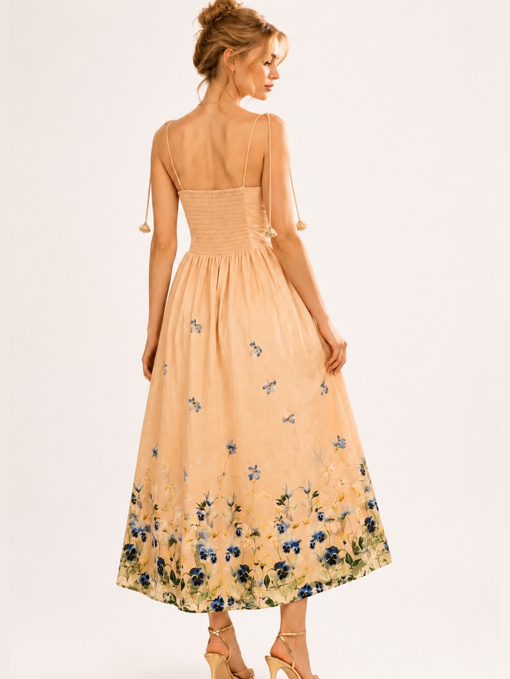 En Saison Peach Floral Corset Midi Dress Cottagecore Fairycore Romantic XS - Picture 2 of 16